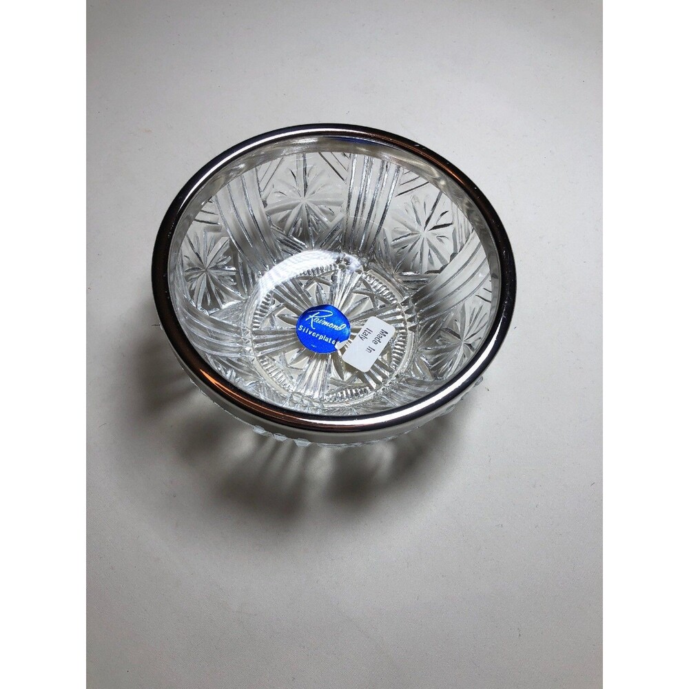 Vintage 5" Cut Glass Rainbow Silverplated Bowl Made In Italy Italian